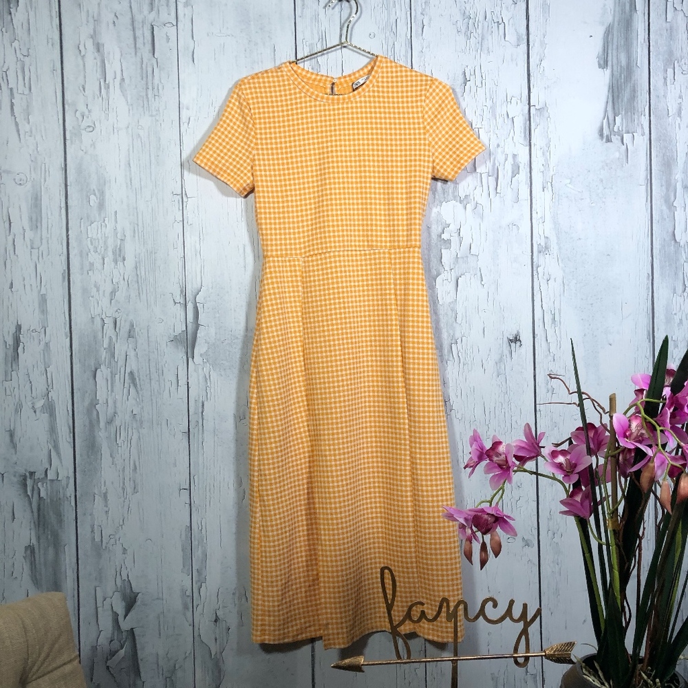 Zara Yellow Checkers Print Summer Dress Sz M NWT